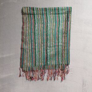 Boho Rainbow Pashmina Scarf Shawl Wrap Paisley 3" Colorful Fringe 70” x 27”